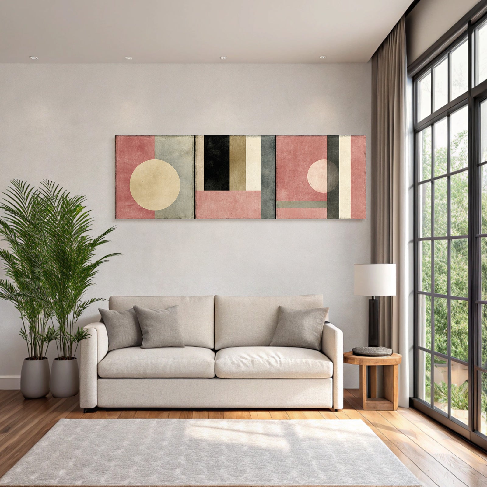 Triptychon Abstracte Geometrische Kunst In Muten Farben