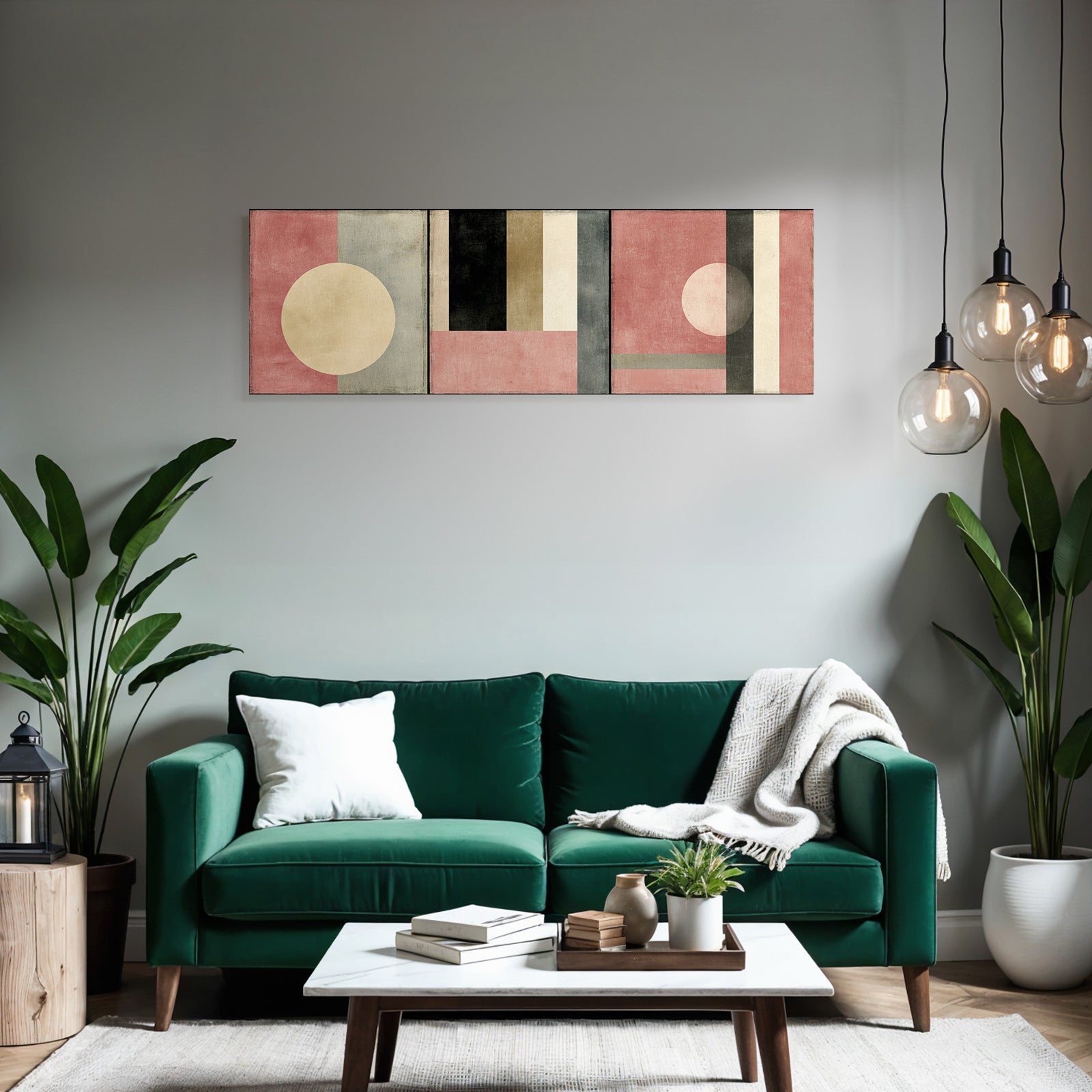 Triptychon Abstracte Geometrische Kunst In Muten Farben