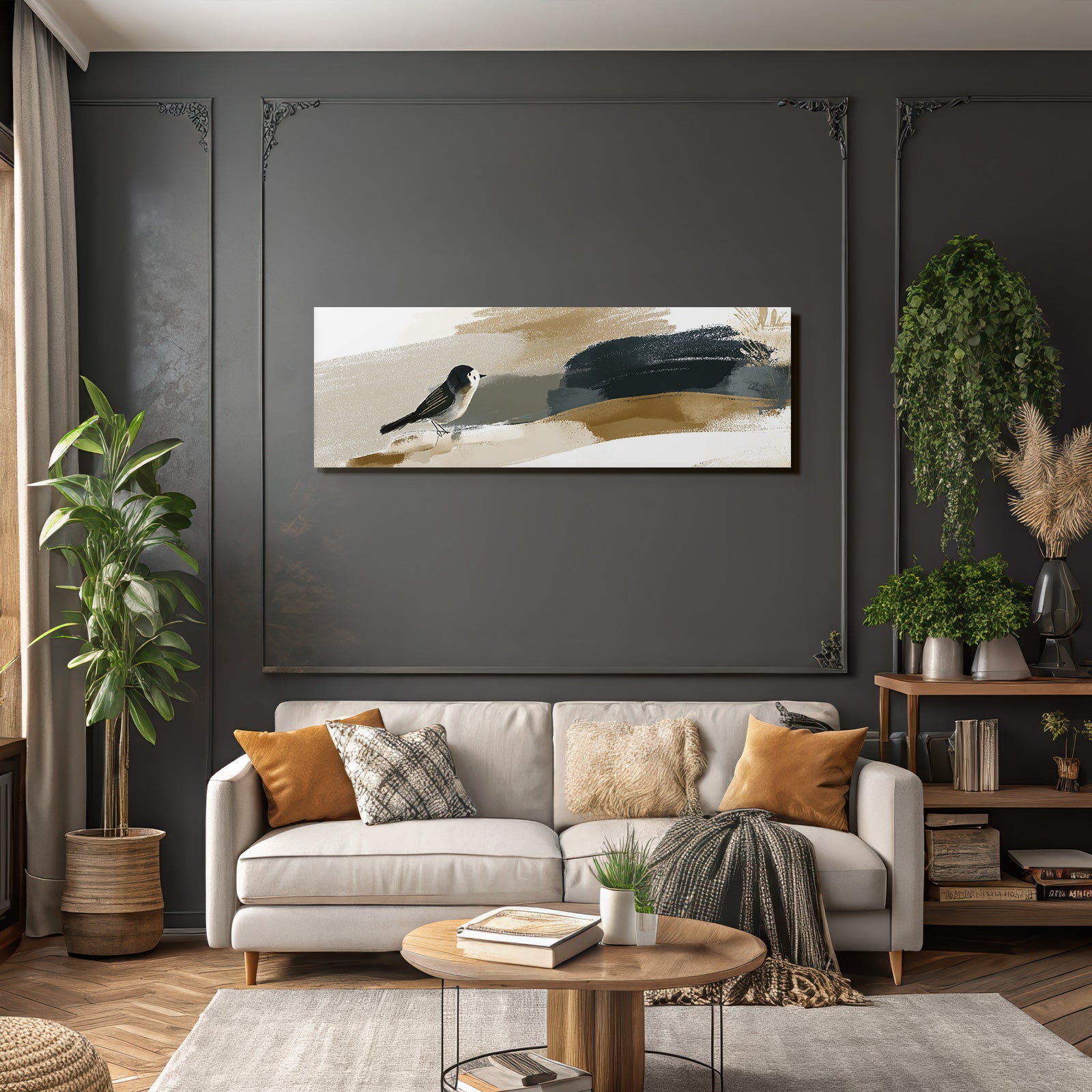 Bird Illustration Abstract Background Earth Tones