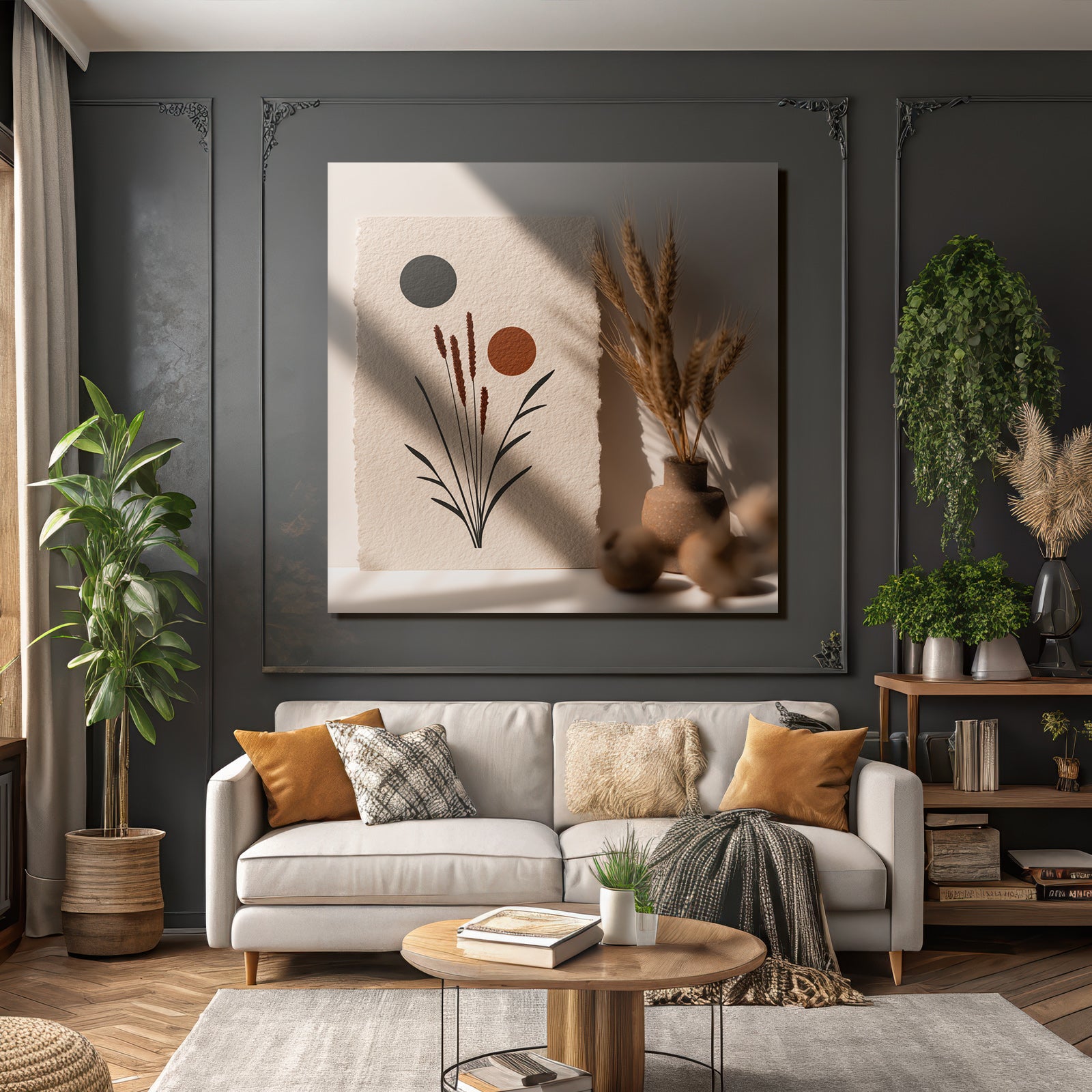 Abstrakte Blumen Designs Mit Geometrischen Formen Dunkle Warme Tonen