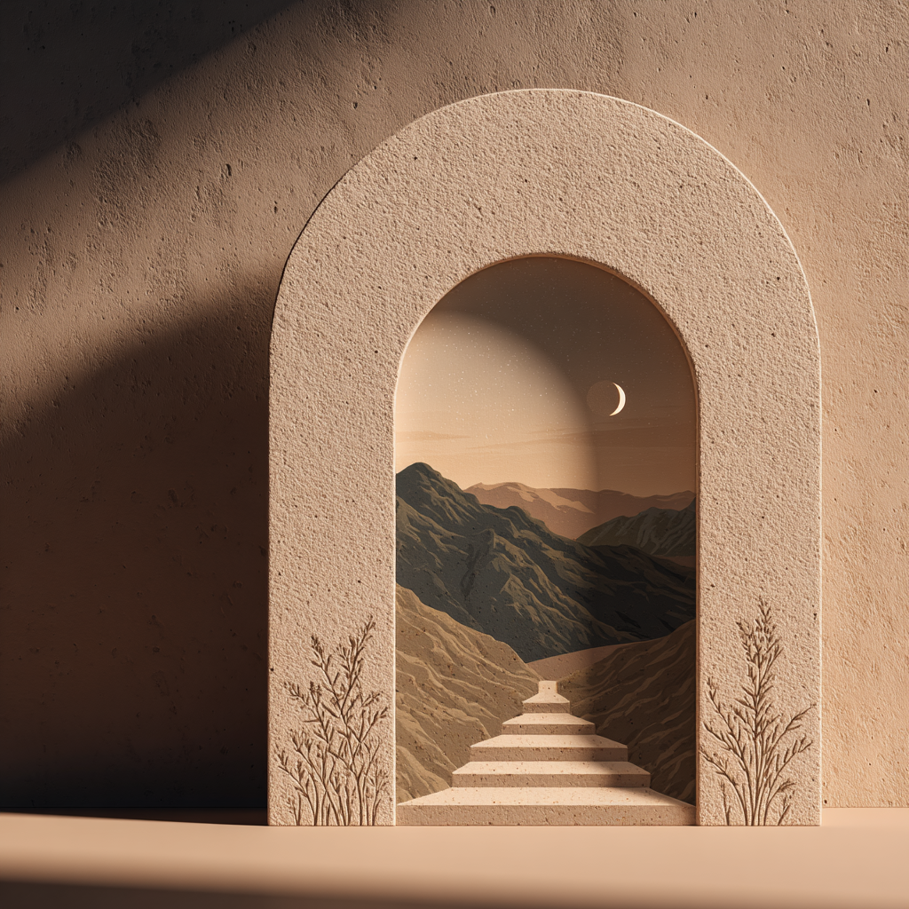 Ruhige Landlandschaft Mit Bogen Und Weg Durch Berge Mit Himmels Szene | Modern Basic | Einrichtungsstile