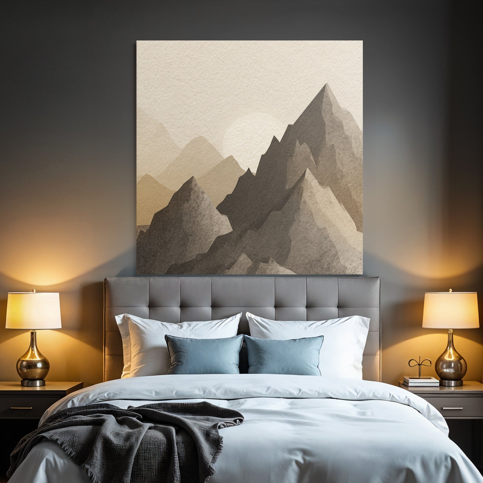 Sanfte Mountains Mit Sonne Wasserfarben Stilisiert