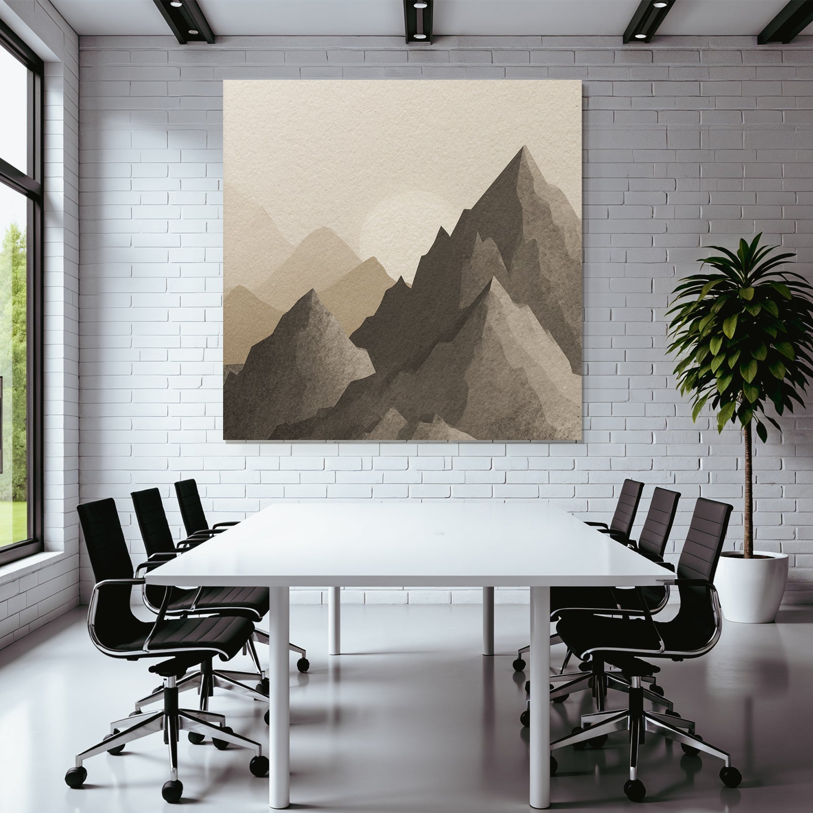 Sanfte Mountains Mit Sonne Wasserfarben Stilisiert