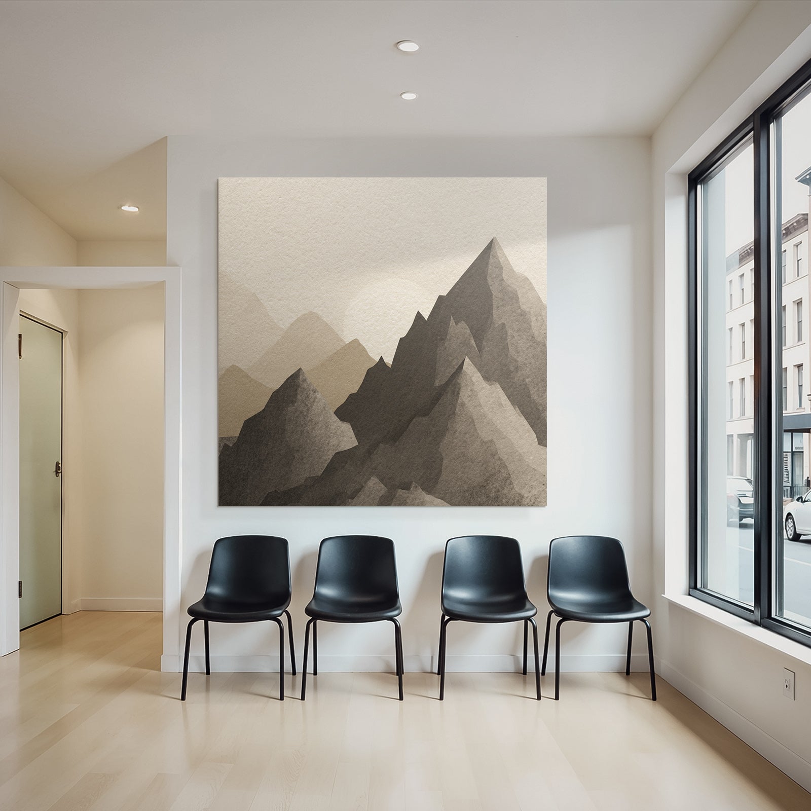 Sanfte Mountains Mit Sonne Wasserfarben Stilisiert