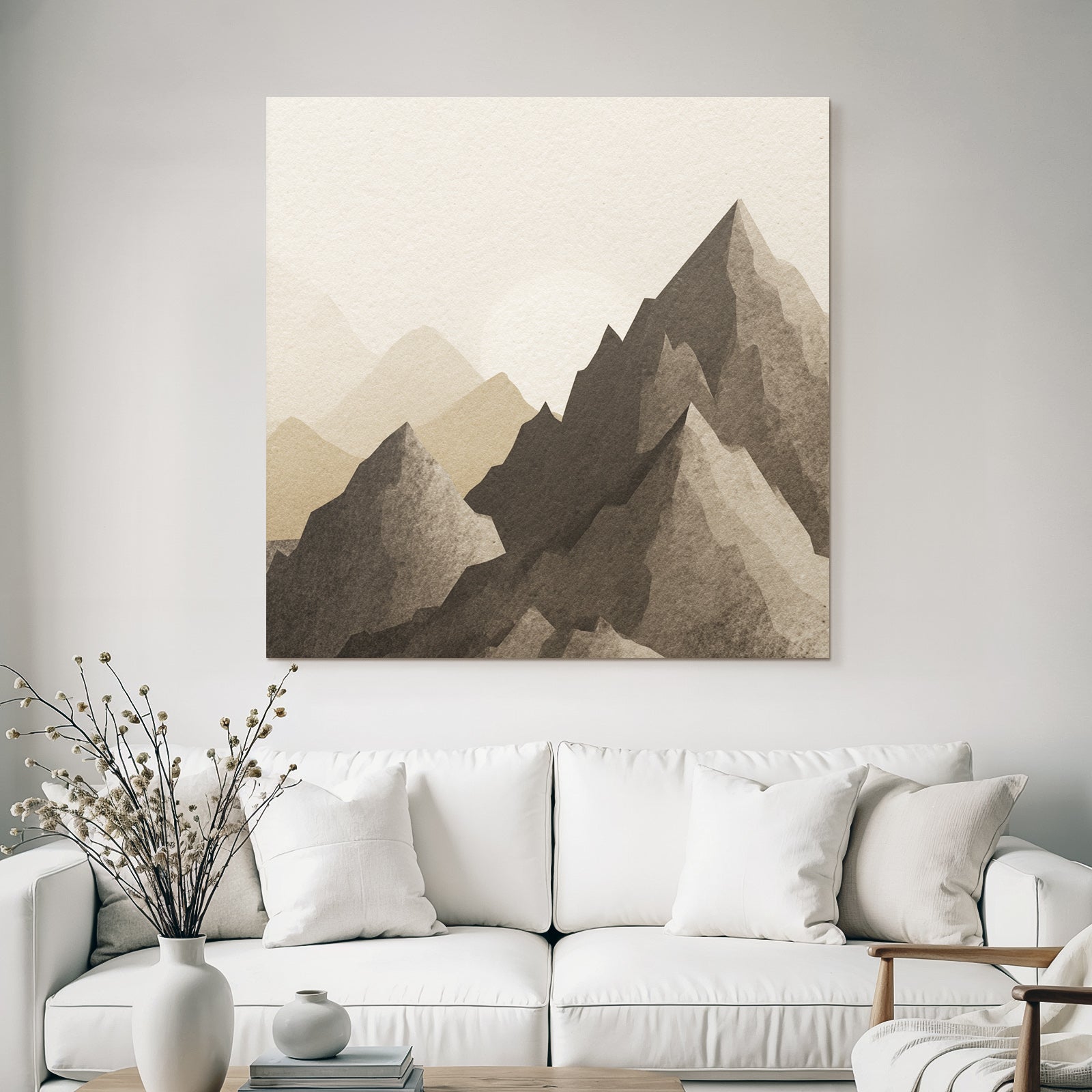 Sanfte Mountains Mit Sonne Wasserfarben Stilisiert