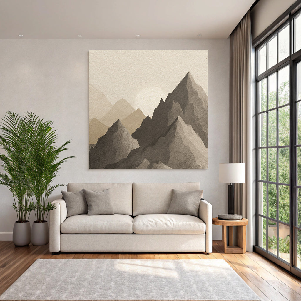 Sanfte Mountains Mit Sonne Wasserfarben Stilisiert