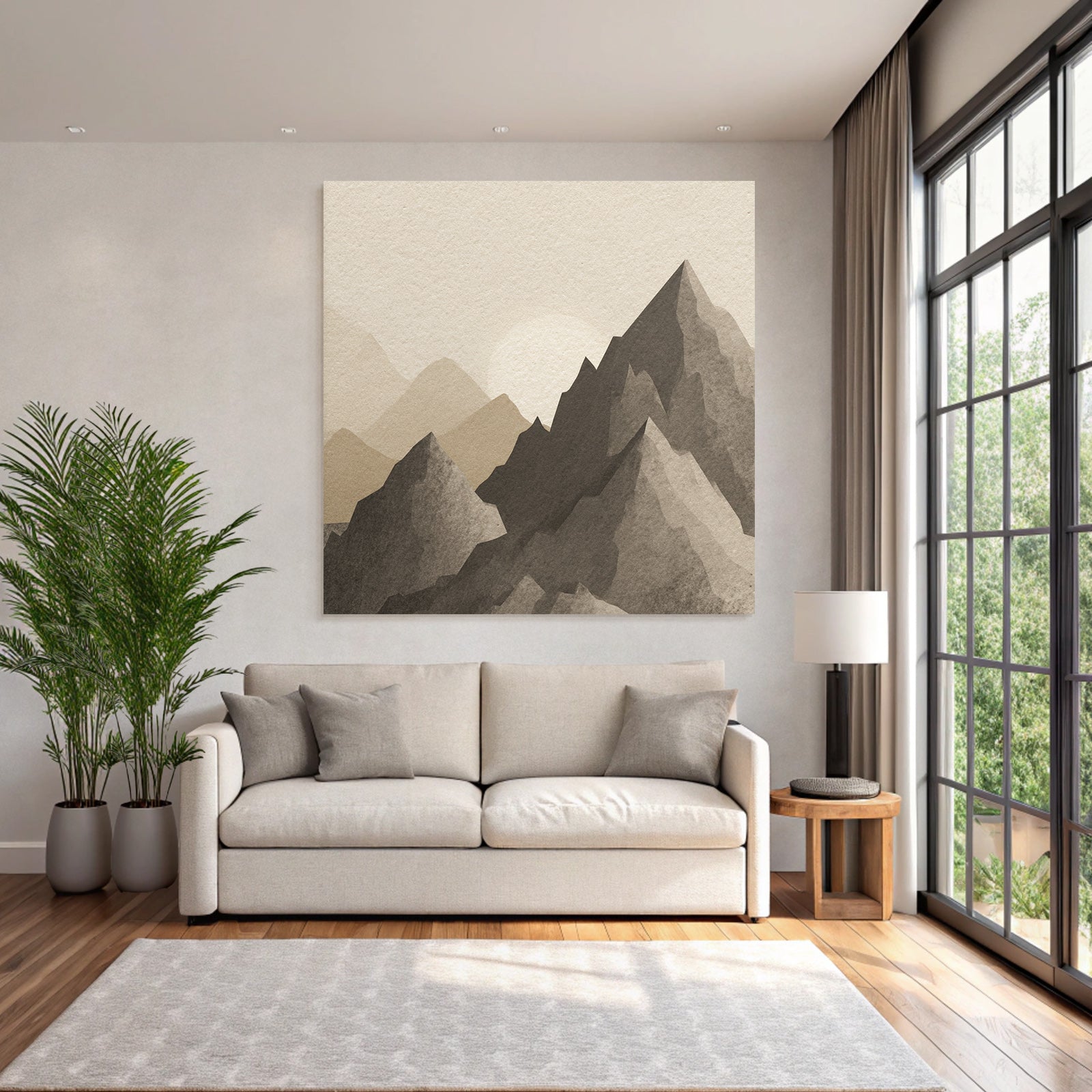 Sanfte Mountains Mit Sonne Wasserfarben Stilisiert