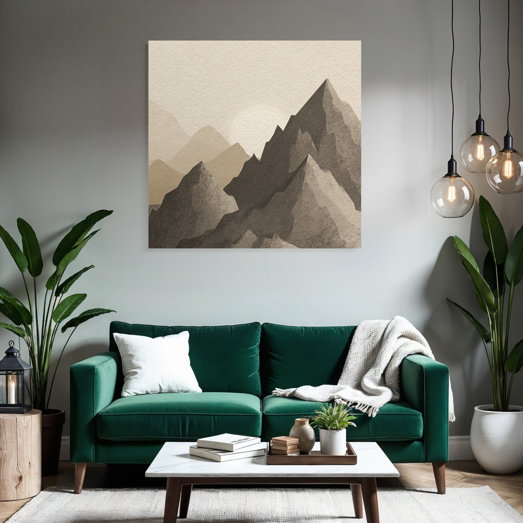 Sanfte Mountains Mit Sonne Wasserfarben Stilisiert