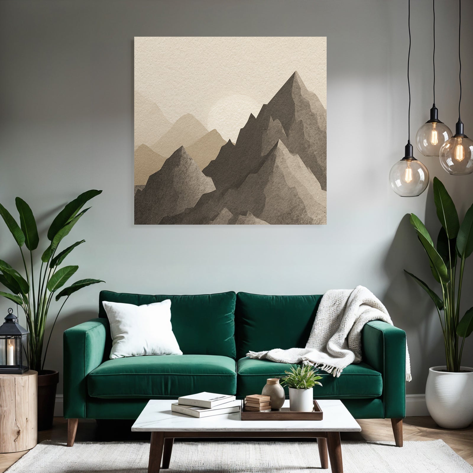Sanfte Mountains Mit Sonne Wasserfarben Stilisiert