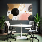 Abstract design with circles and ovals in gold, pink and beige