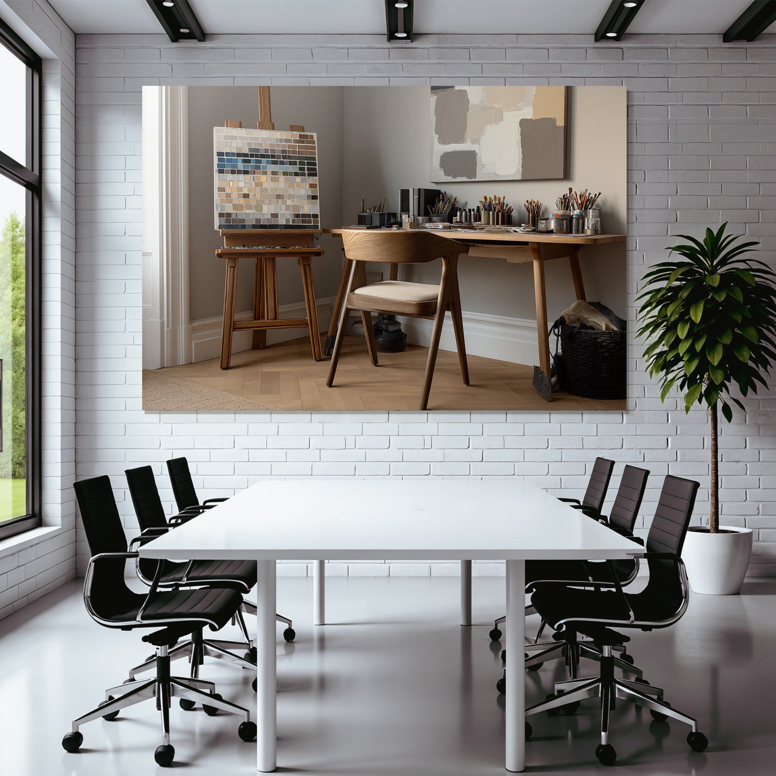Kuenstler Studio Mit Easel Und Farbpalette Neutrale Farben