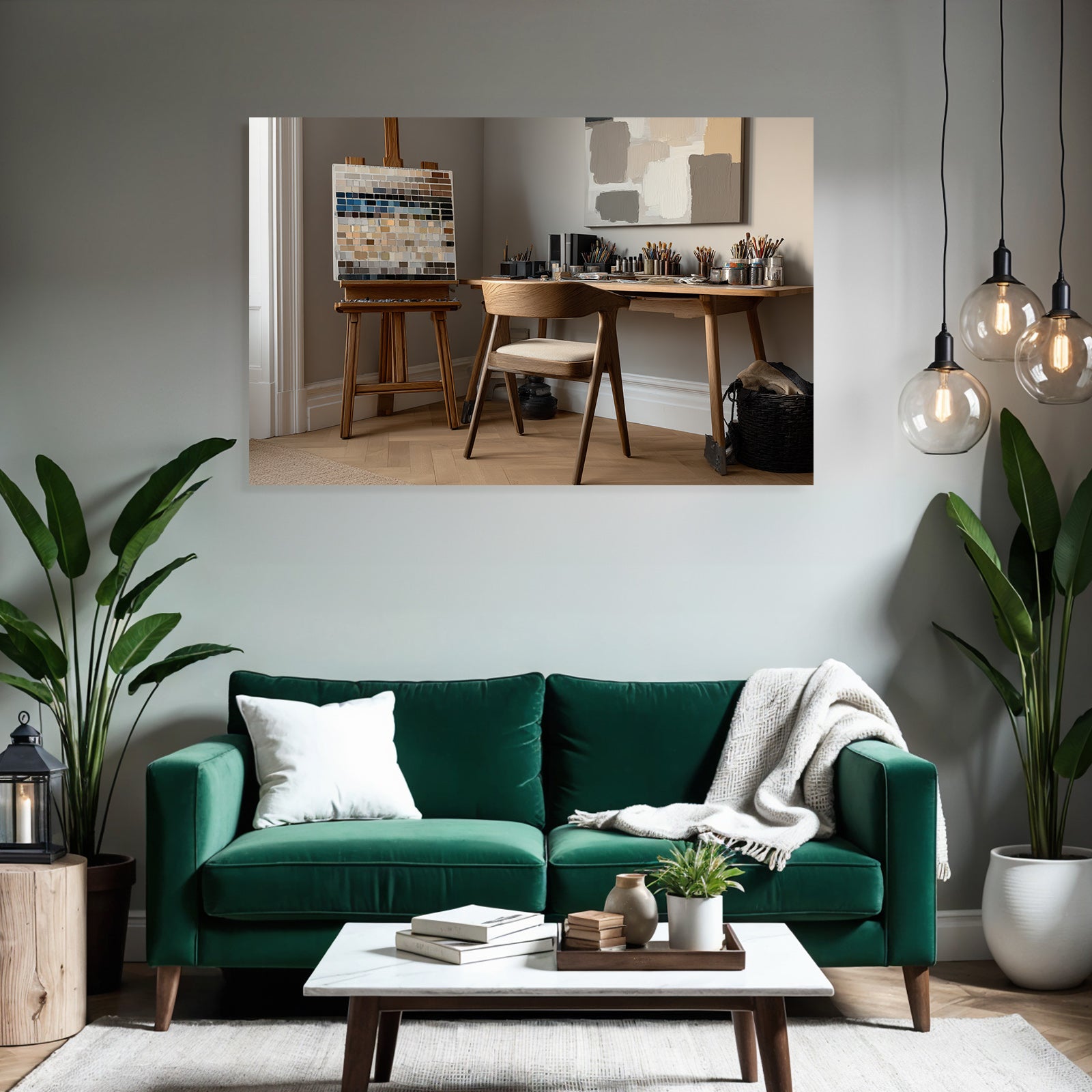 Kuenstler Studio Mit Easel Und Farbpalette Neutrale Farben