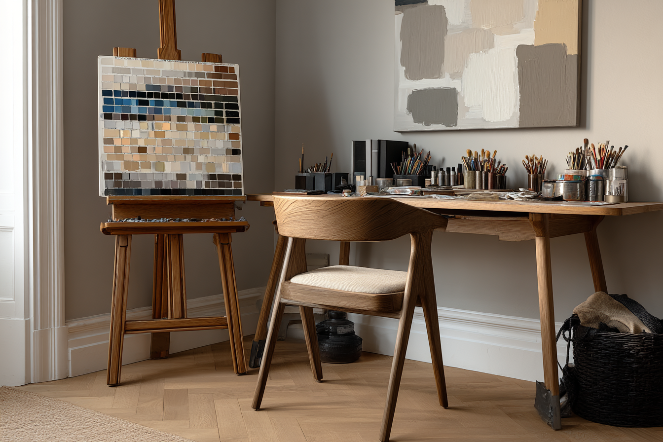 Kuenstler Studio Mit Easel Und Farbpalette Neutrale Farben | Modern Basic | Einrichtungsstile