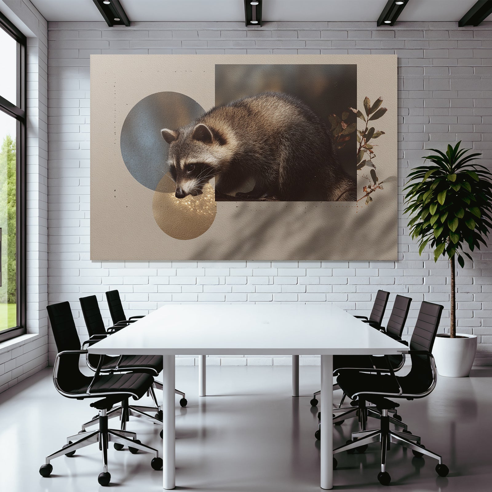 Raccoon Digitale Kunst Mit Kreisen Und Blattern Hintergrund Texturiert