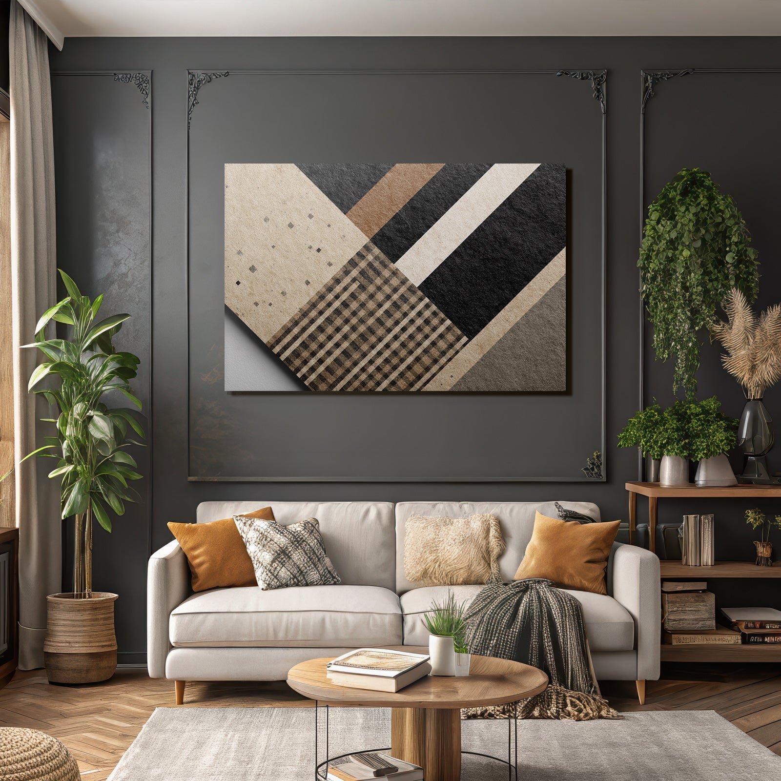 Strukturierte Abstrakte Design Geometrische Muster Schwarz Braun Creme