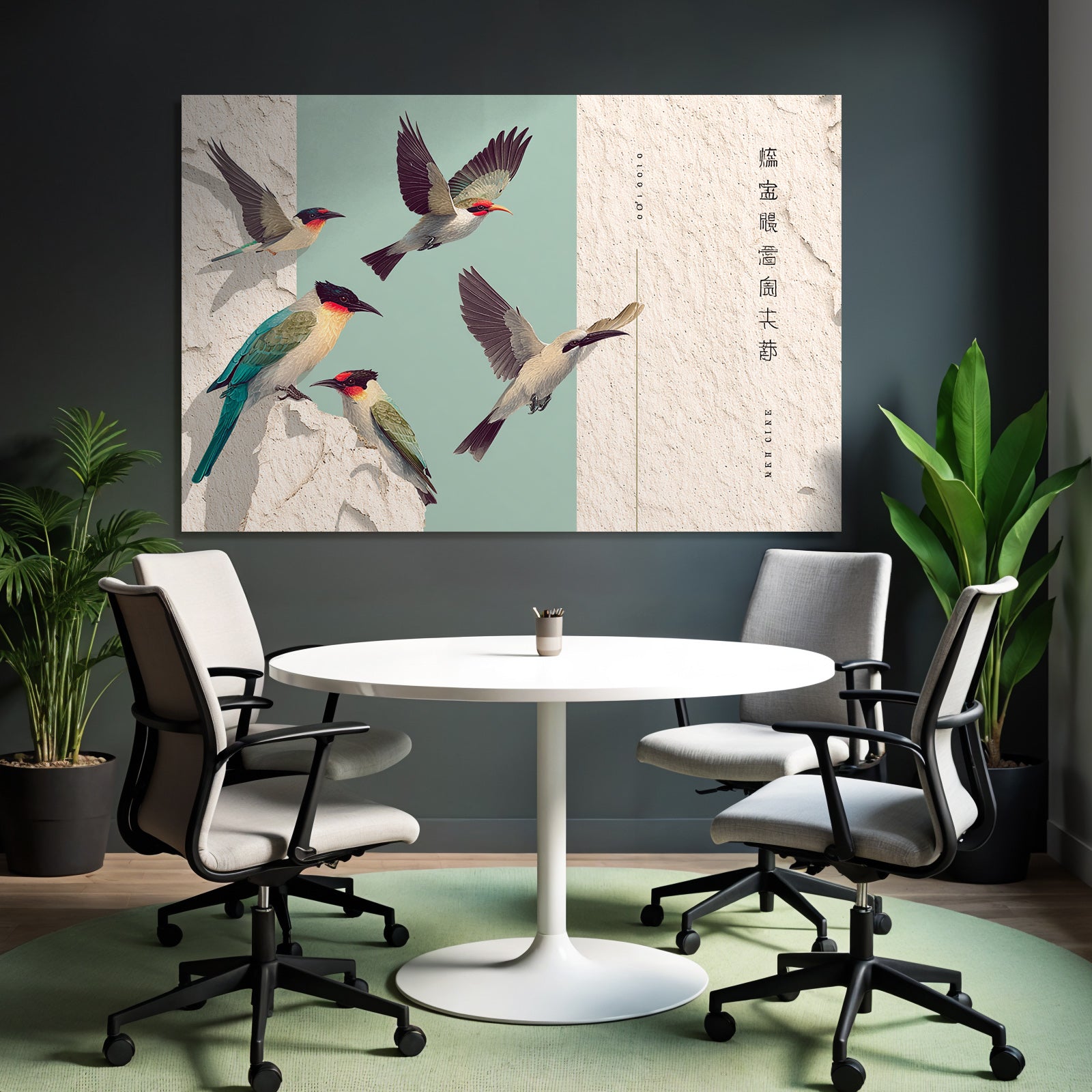 Birds with colorful pen drawing artistic representation