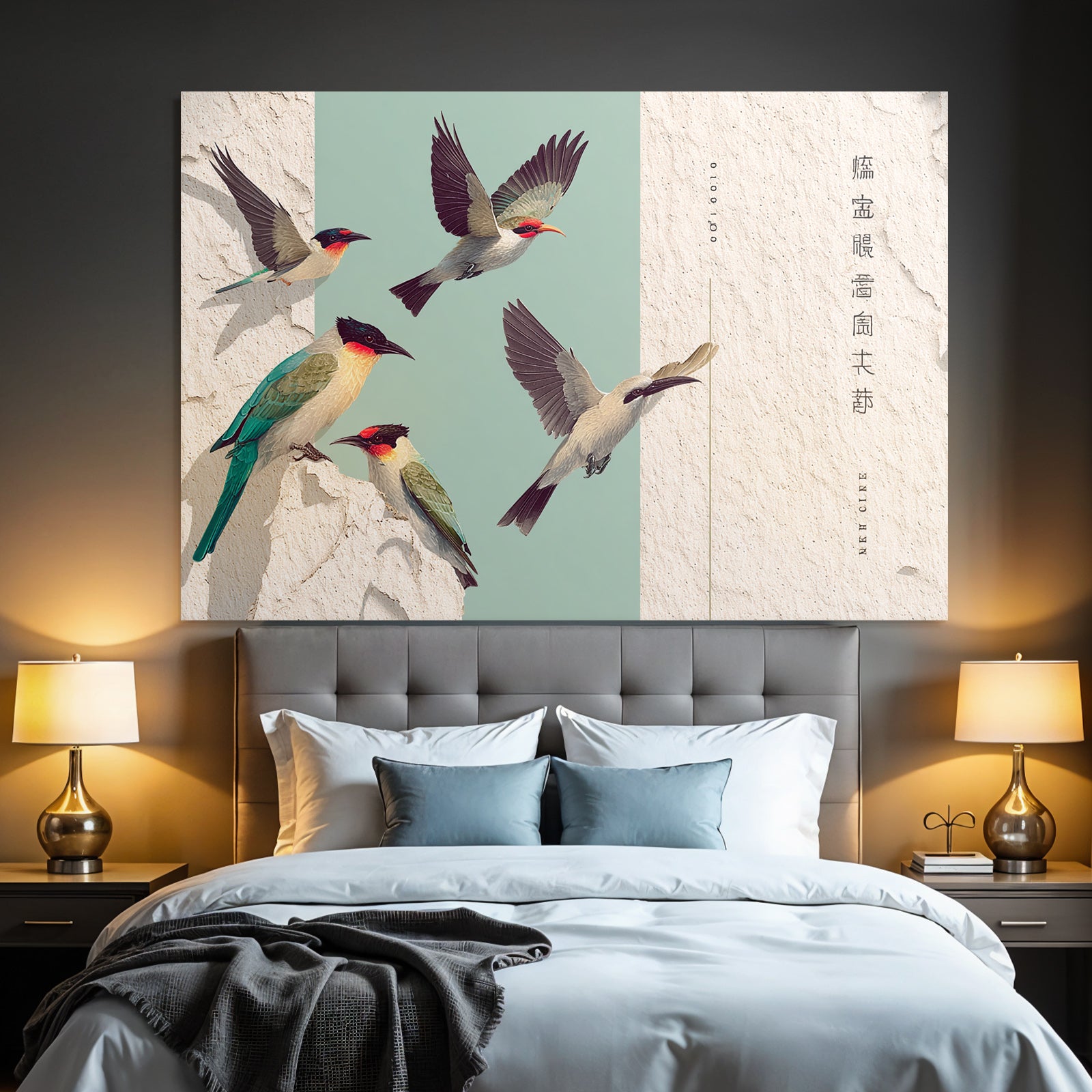 Birds with colorful pen drawing artistic representation