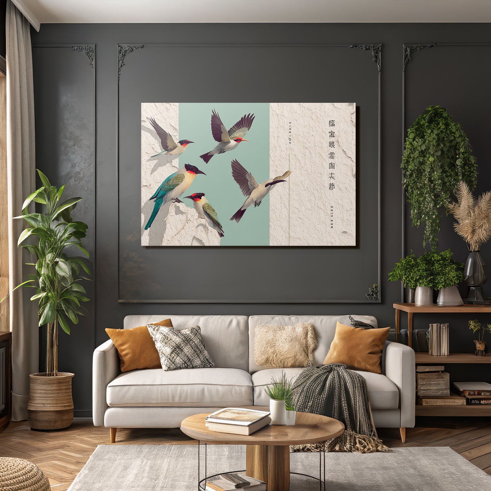 Birds with colorful pen drawing artistic representation