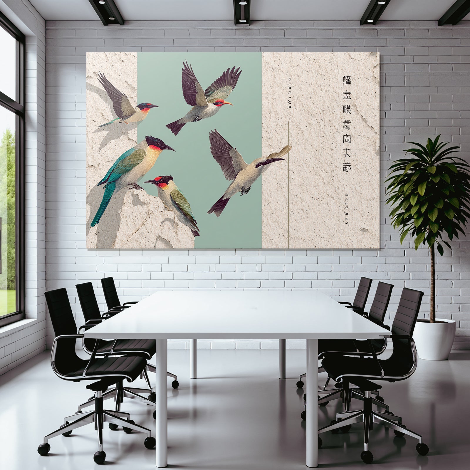 Birds with colorful pen drawing artistic representation