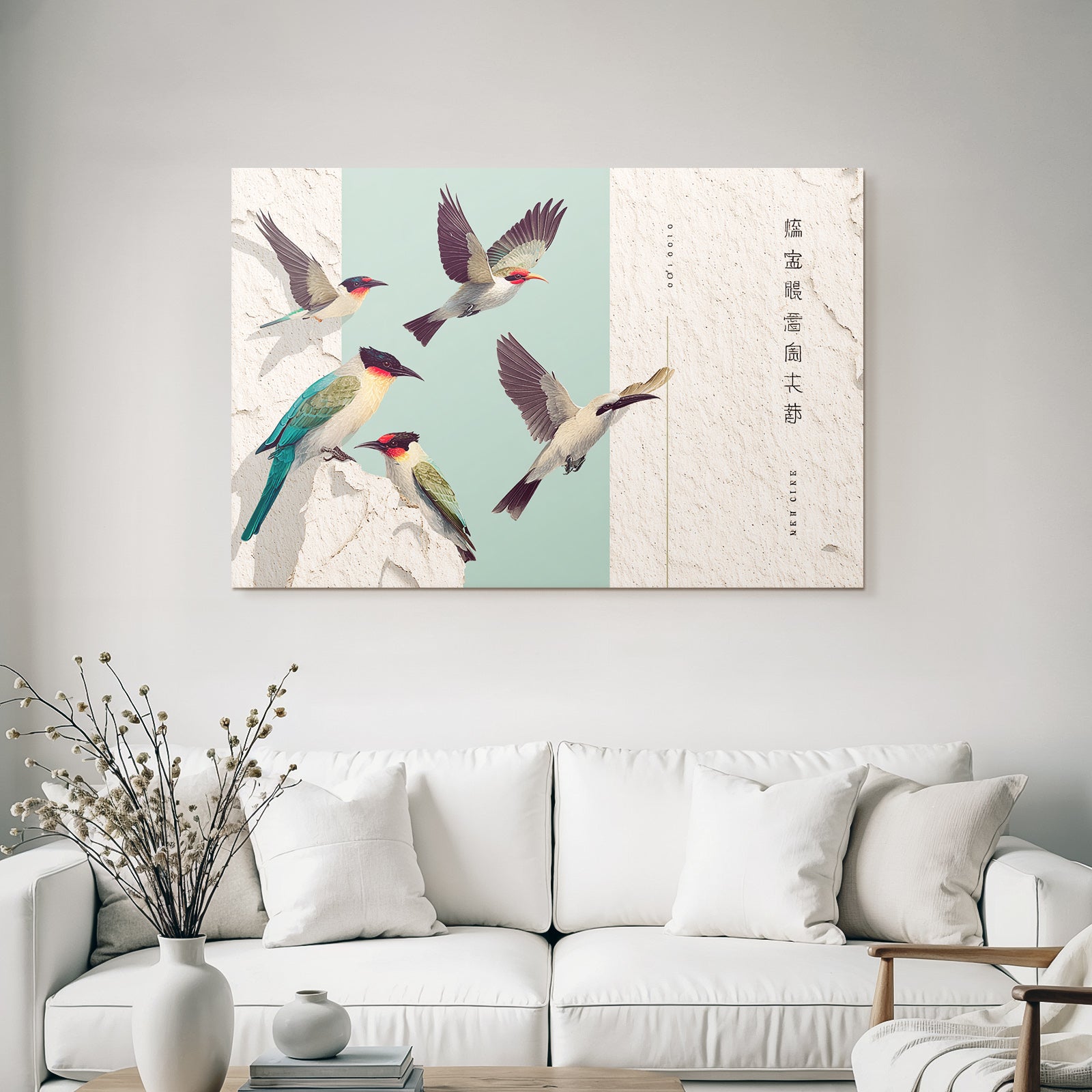 Birds with colorful pen drawing artistic representation