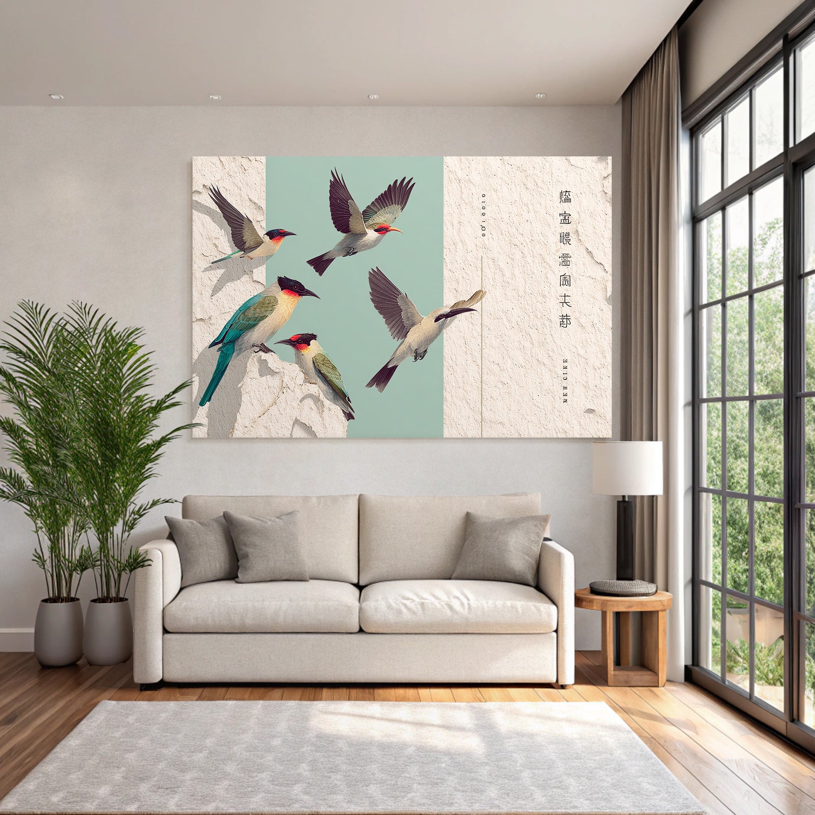 Birds with colorful pen drawing artistic representation