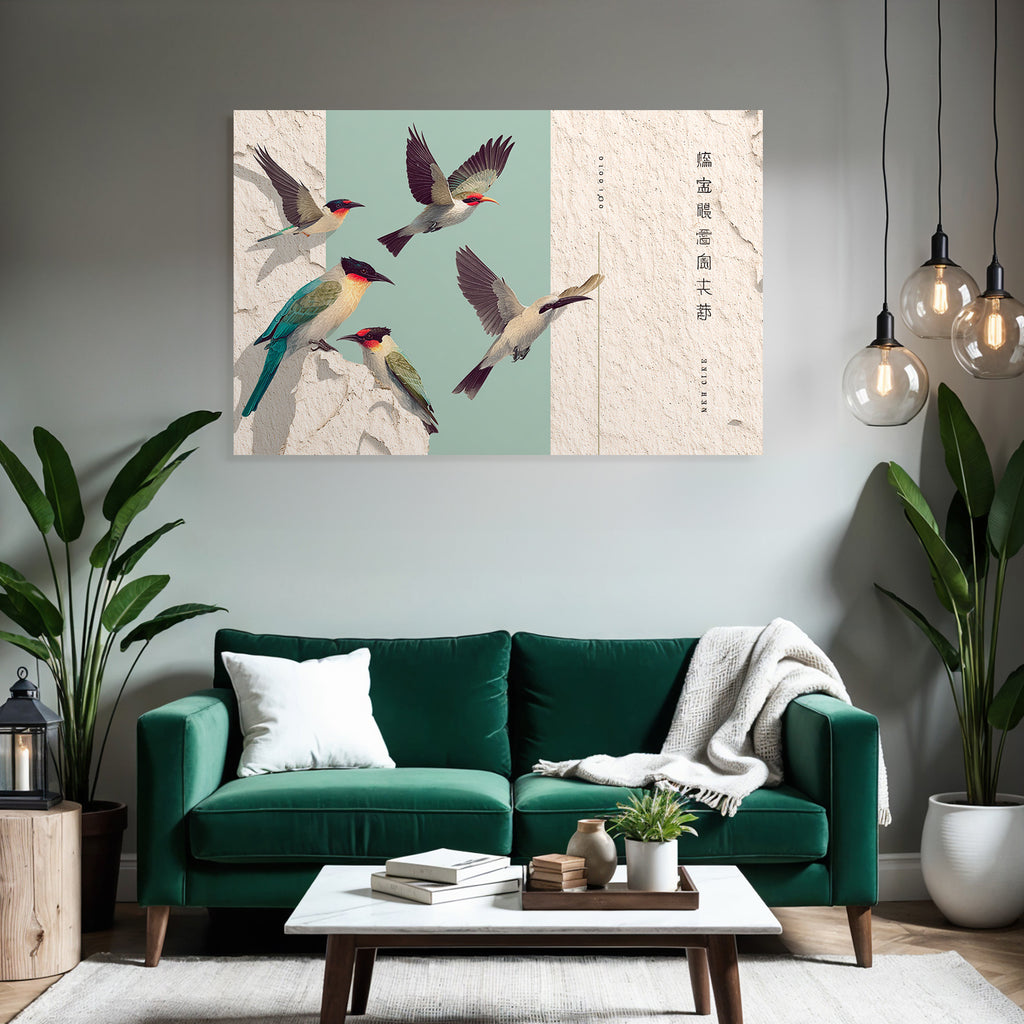 Birds with colorful pen drawing artistic representation