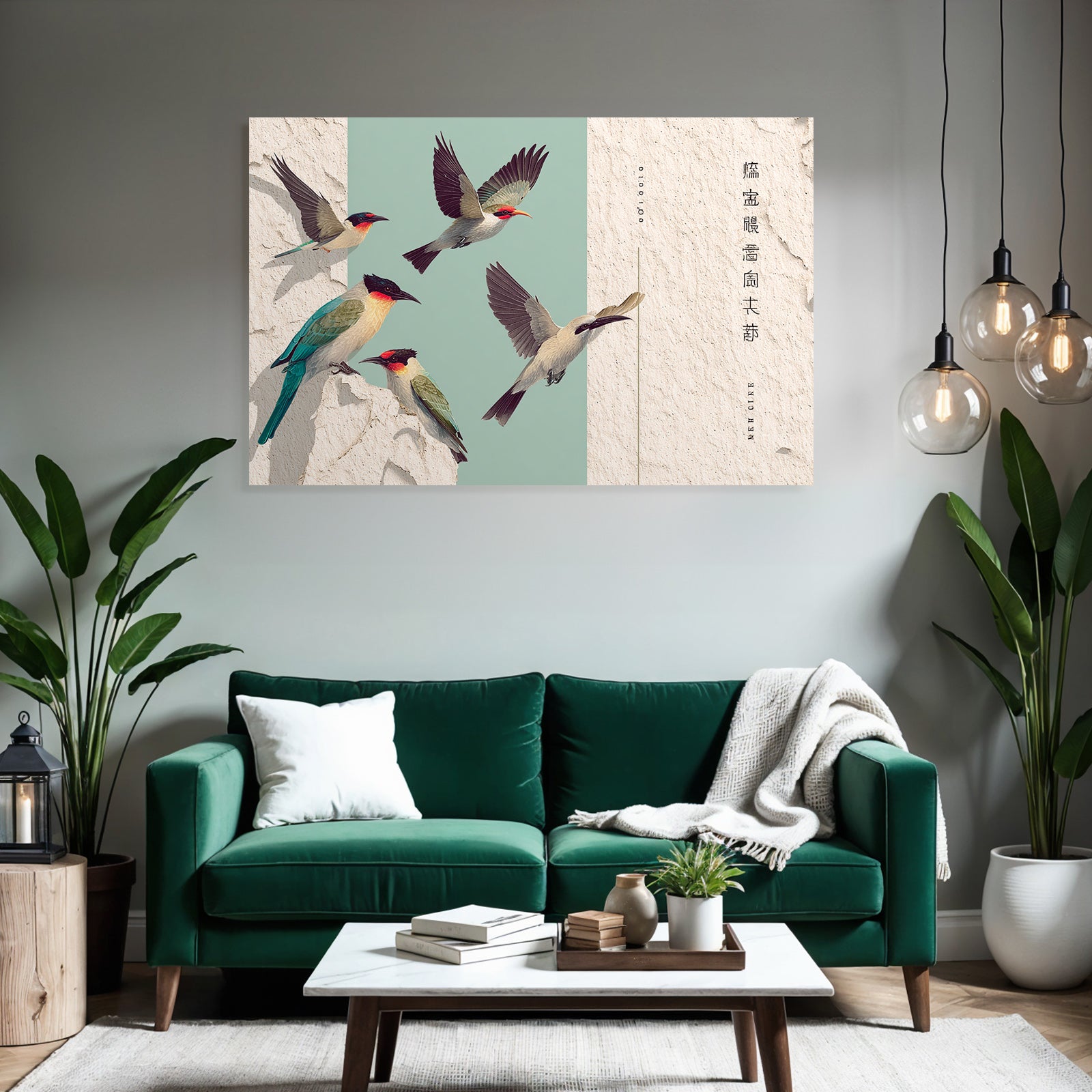 Birds with colorful pen drawing artistic representation