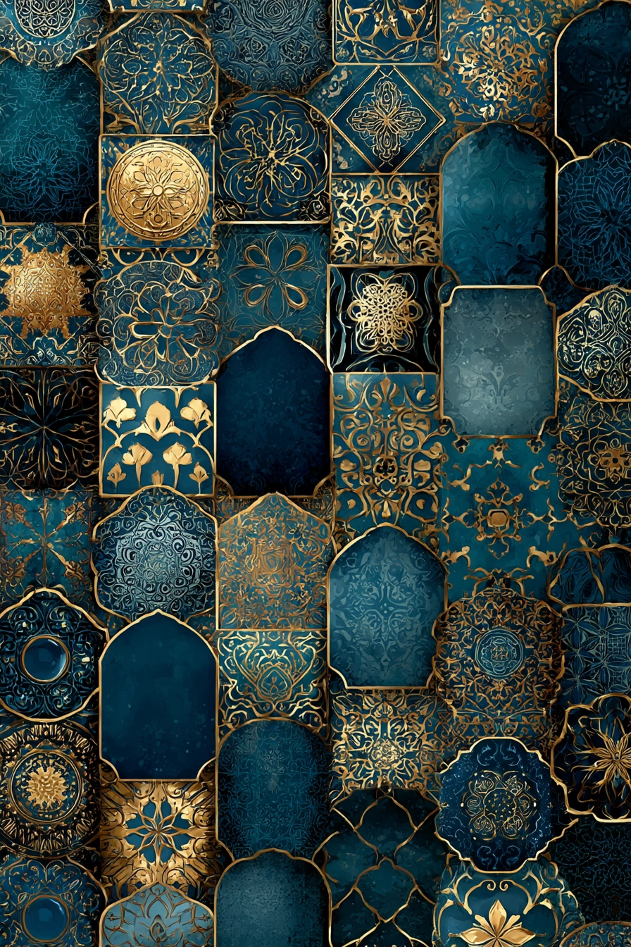 Fotografie Dekoratives Muster Gold Teal Florale Geometrische Motive | Orientalisch | Einrichtungsstile