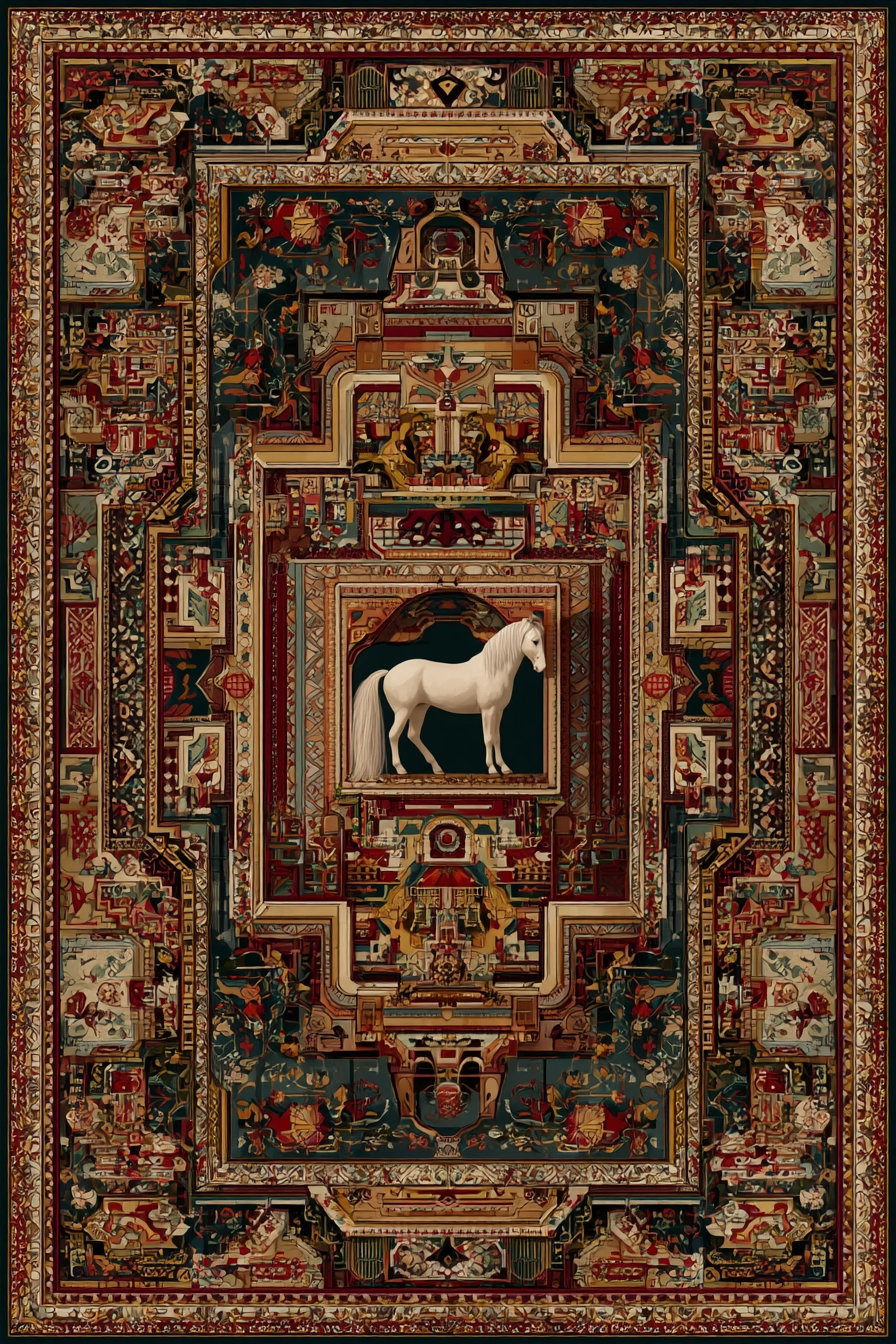 Weisser Pferd Tapisserie Motiv Kunstwerk | Orientalisch | Einrichtungsstile
