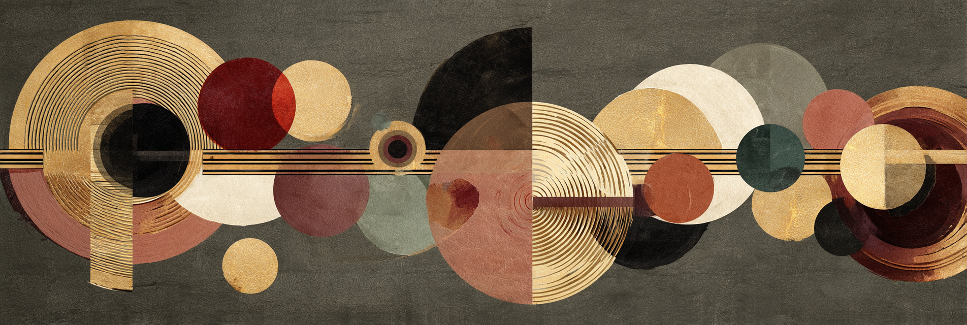 Abstract Kunst Design Kreisformen Farben Rot Gold Braun Beige Dunkler Hintergrund | Orientalisch | Einrichtungsstile