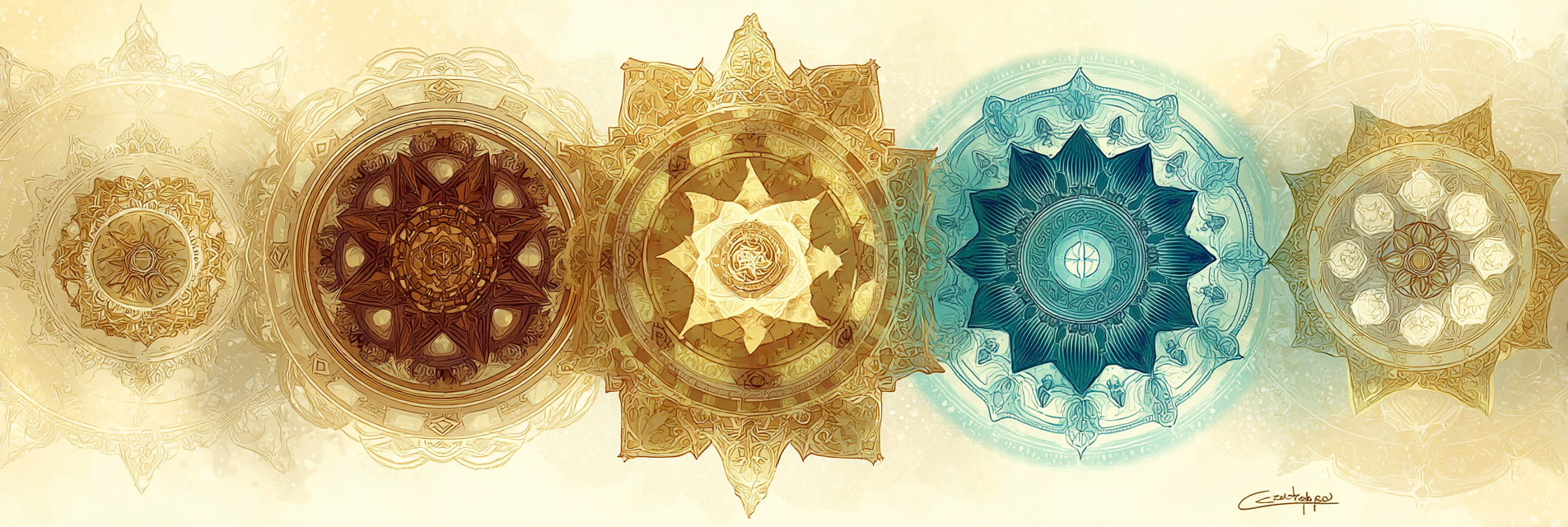 Intrikate Mandala Designs Gold Und Teal Harmonie Spiritualitaet | Orientalisch | Einrichtungsstile