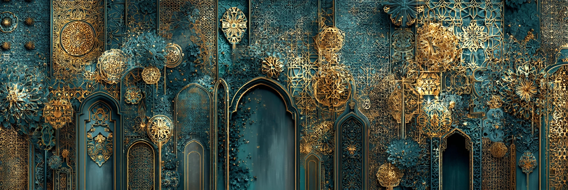 Intrikates Design Im Abstracten Stil Teal Gold Motiv Ornamental Geometrisch | Orientalisch | Einrichtungsstile