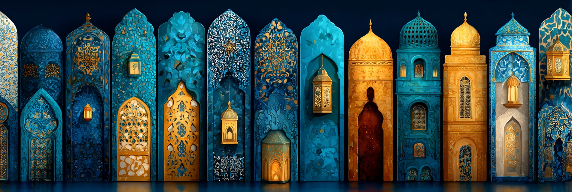 Ornate Archways Islamic Architecture Blau Gold Kultur Eleganz | Orientalisch | Einrichtungsstile