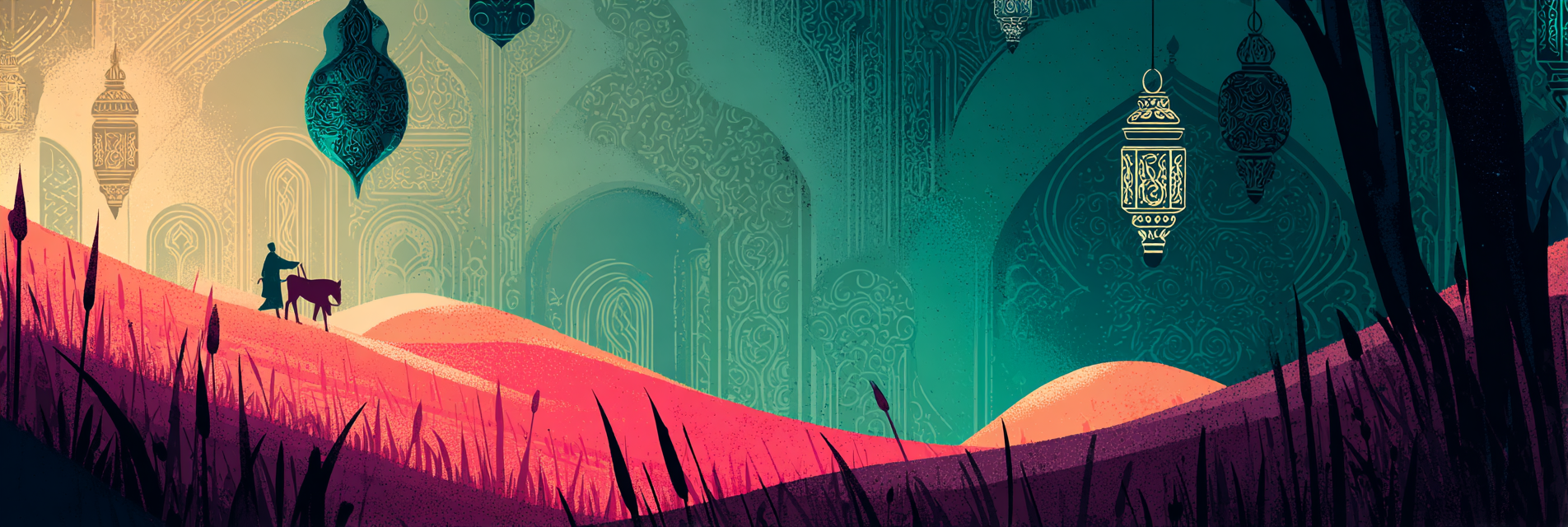Ruhige Landschaft Mit Pferd Und Figur Kulturelle Abenteuerillustration | Orientalisch | Einrichtungsstile