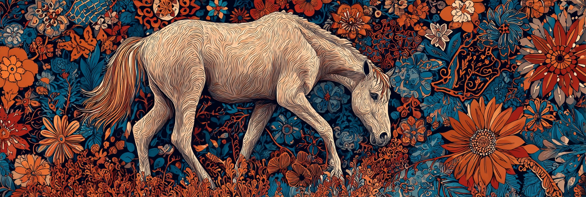 Weisser Pferd Mit Blumen Hintergrund Farbkontrast | Orientalisch | Einrichtungsstile