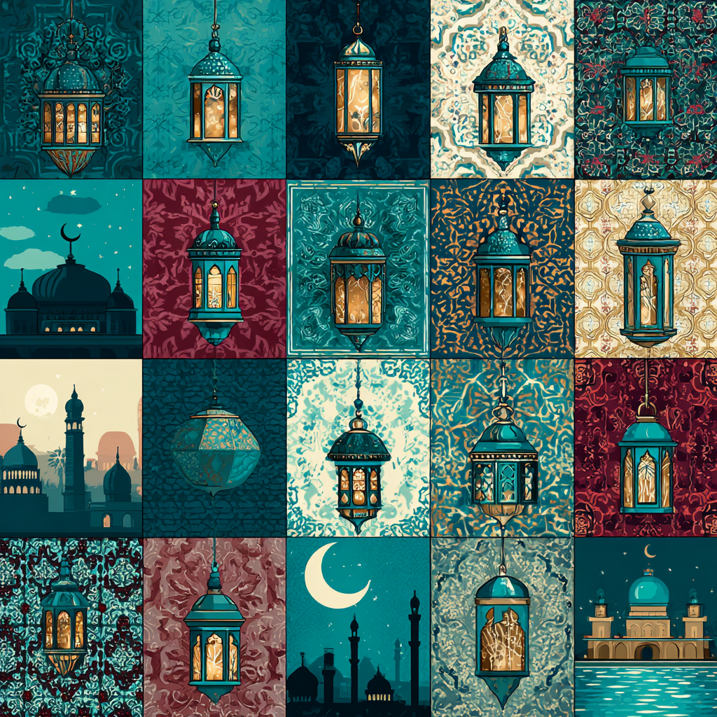 Fotografie Dekorative Collage Von Laternen Und Architektur Elementen Mit Stilisierten Motiven | Orientalisch | Einrichtungsstile