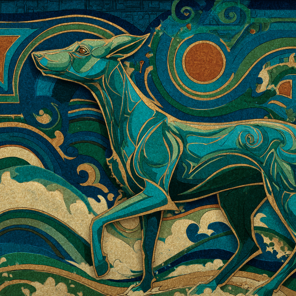 Hund Kunst Natur Wellen Sonne Blau Muster Kreativ | Orientalisch | Einrichtungsstile