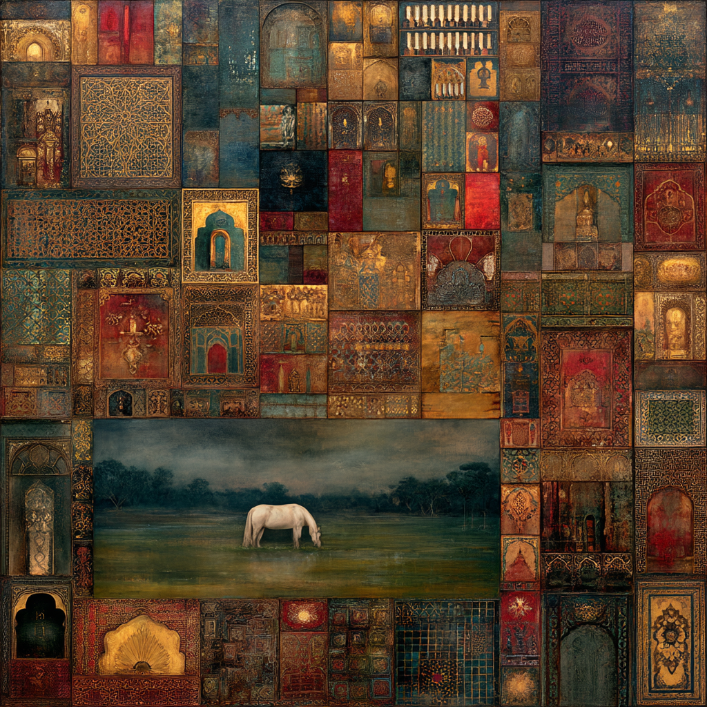 Weisser Pferd Wasser Mosaik Kunstwerk Muster Architektur | Orientalisch | Einrichtungsstile
