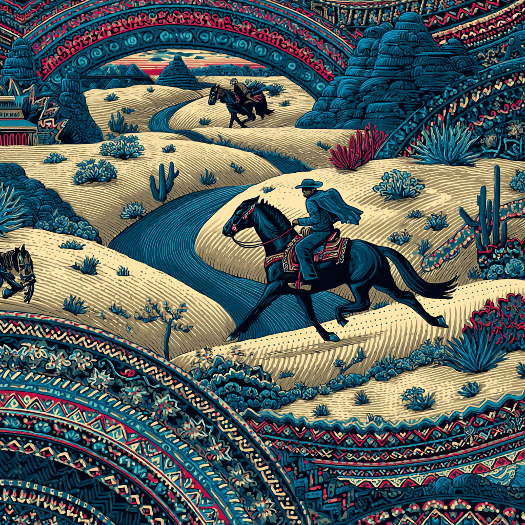 Wuestenlandschaft Mit Cowboy Und Fluss Illustration | Orientalisch | Einrichtungsstile