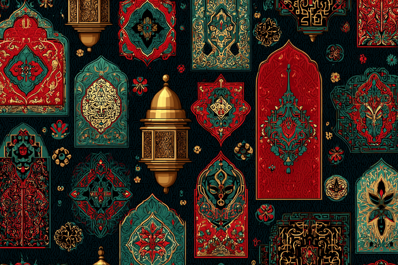 Fotografie Dekoratives Muster Inspirierte Mittel Oestliche Kunst Rotes Gruene Goldene Farbe | Orientalisch | Einrichtungsstile