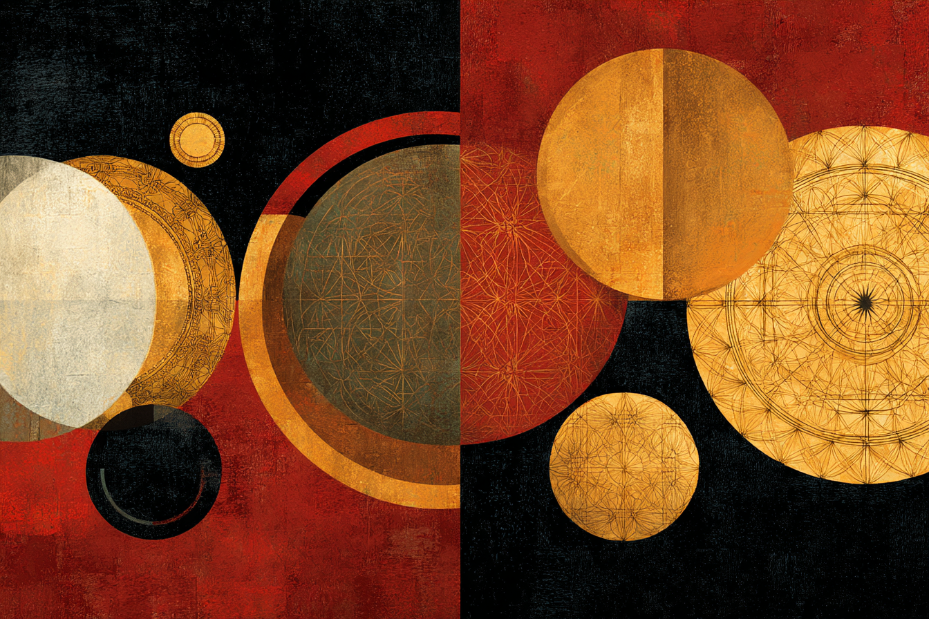 Abstracte Kunst Kreise Formen Rote Goldene Farben Geometrisch Texturiert | Orientalisch | Einrichtungsstile