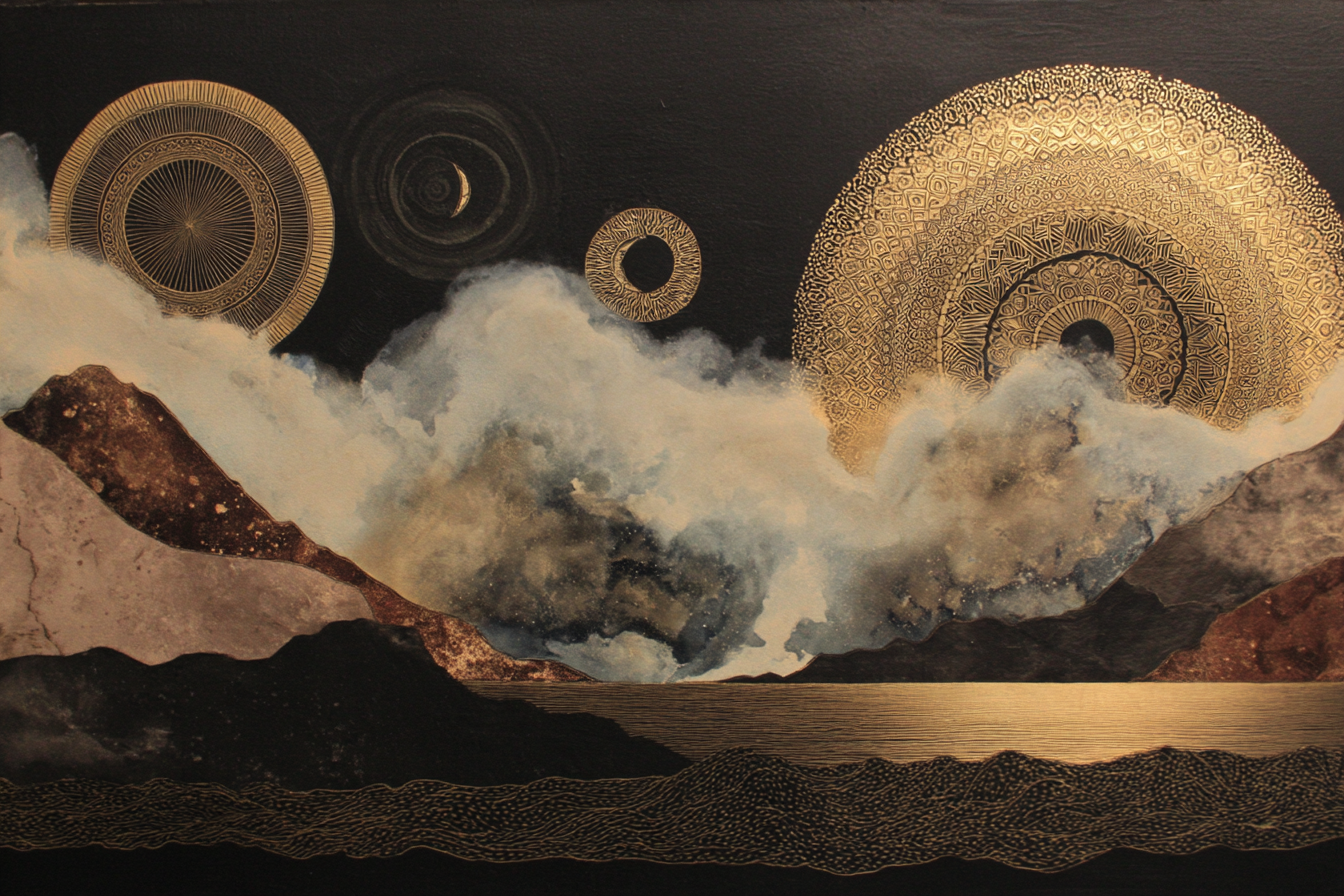 Abstrakte Landscapes Mit Bergen Und Wolken Goldene Muster Mystisches Element | Orientalisch | Einrichtungsstile
