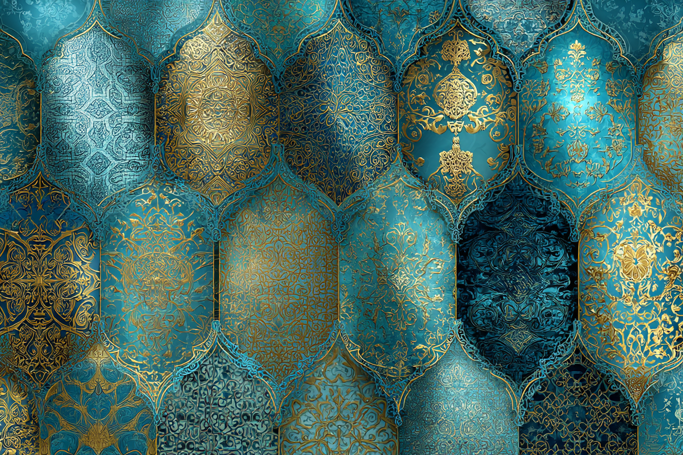 Dekoratives Muster Tuerkis Gold Islamische Kunst Motiven | Orientalisch | Einrichtungsstile