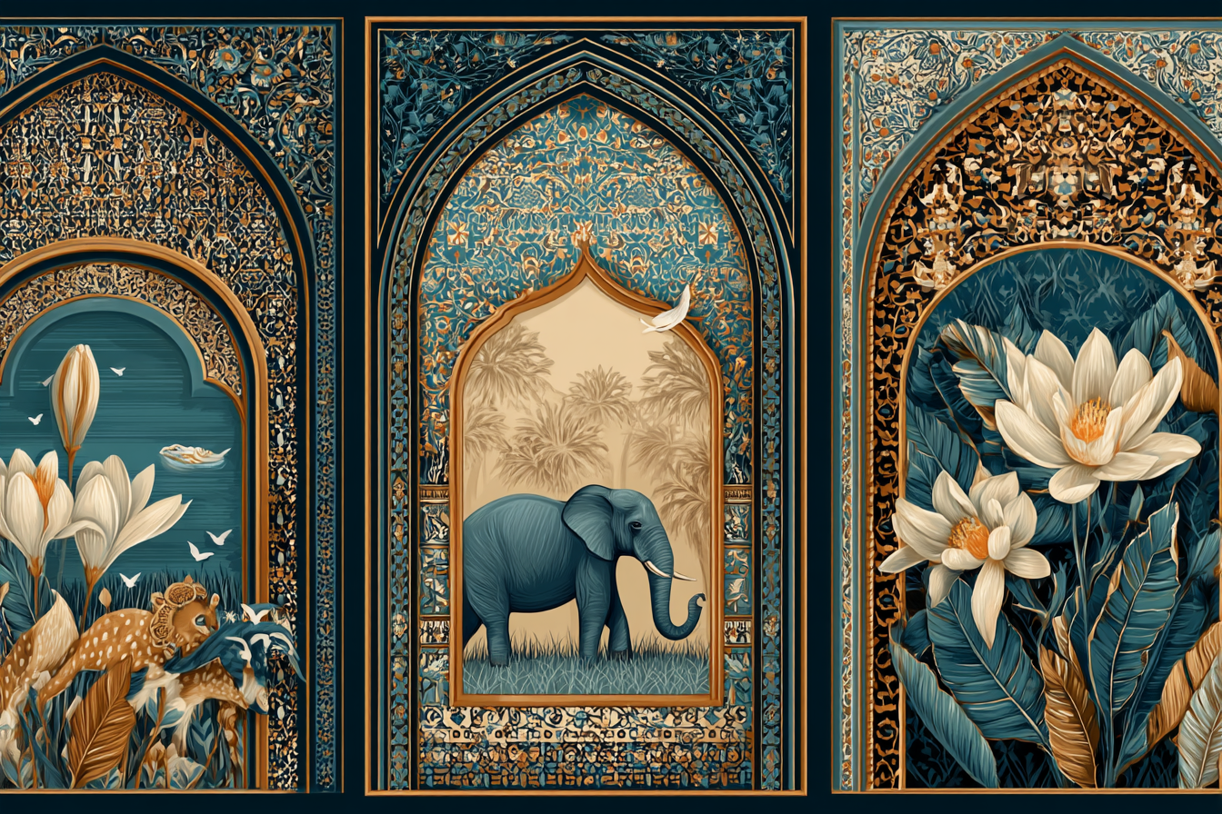 Drei Orientierte Bogen Mit Naturmotiven Und Dekorativen Designs | Orientalisch | Einrichtungsstile