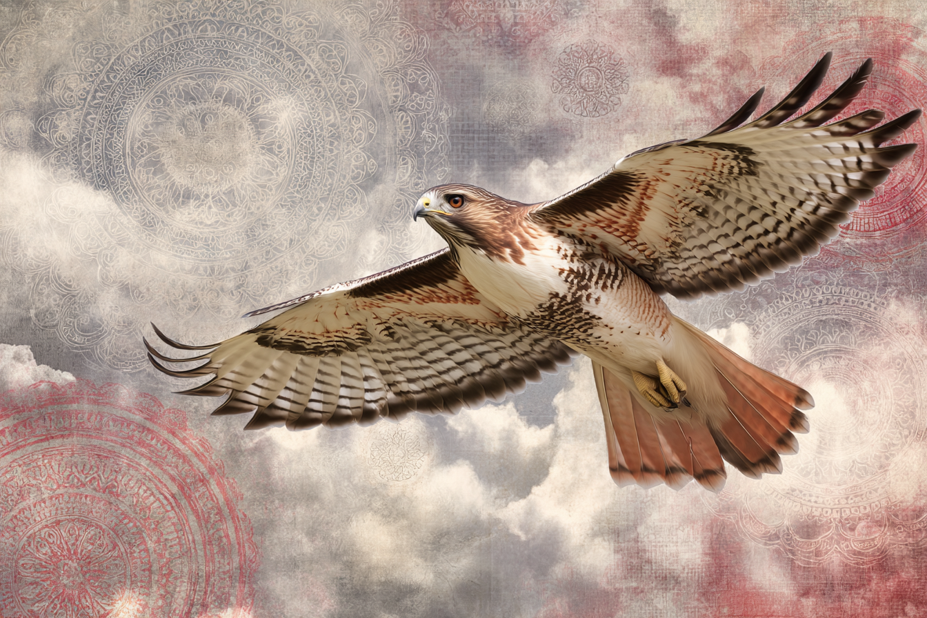 Hawk Im Flight Feder Muster Hintergrund Wolken Kunstwerk | Orientalisch | Einrichtungsstile