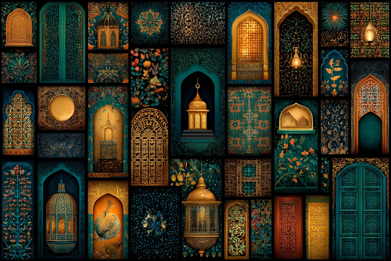 Islamische Architektur Kunst Collage Geometrische Muster Ornamentik | Orientalisch | Einrichtungsstile