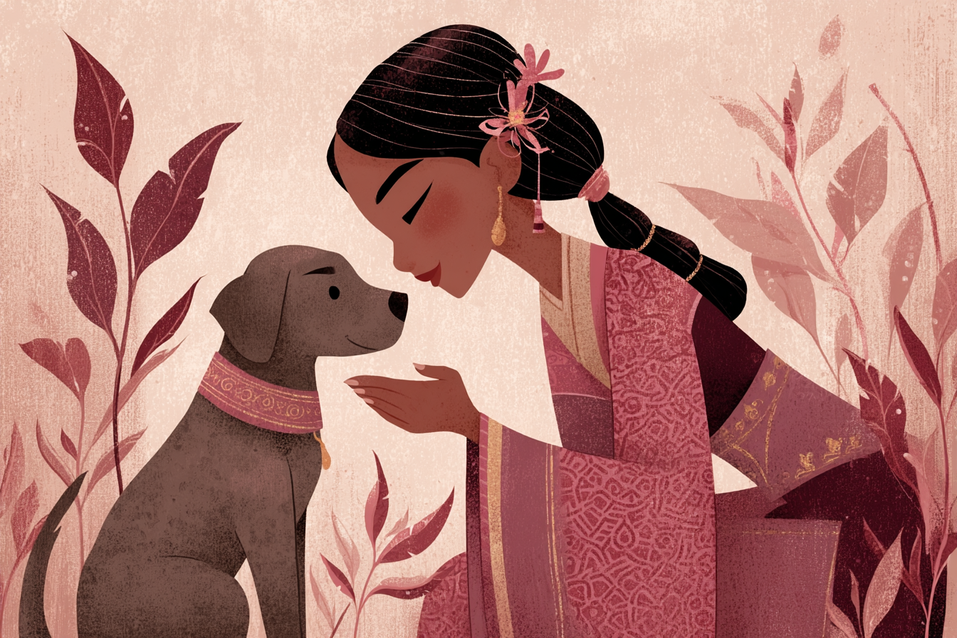 Junges Frau Interaktion Hund Bond Illustration | Orientalisch | Einrichtungsstile