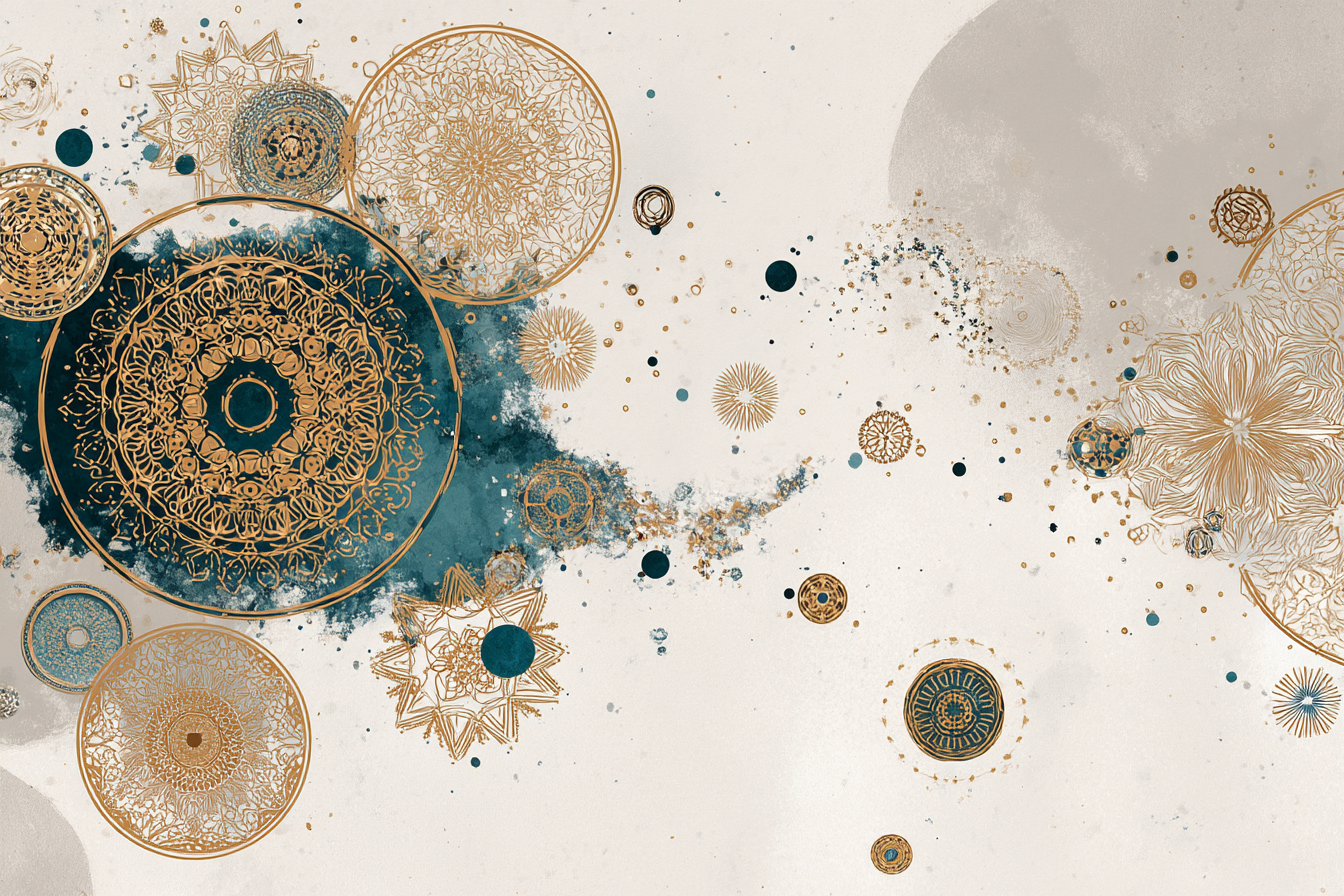 Mandala Art Design Gold Ausgefuellt Teal Beige Hintergrund | Orientalisch | Einrichtungsstile