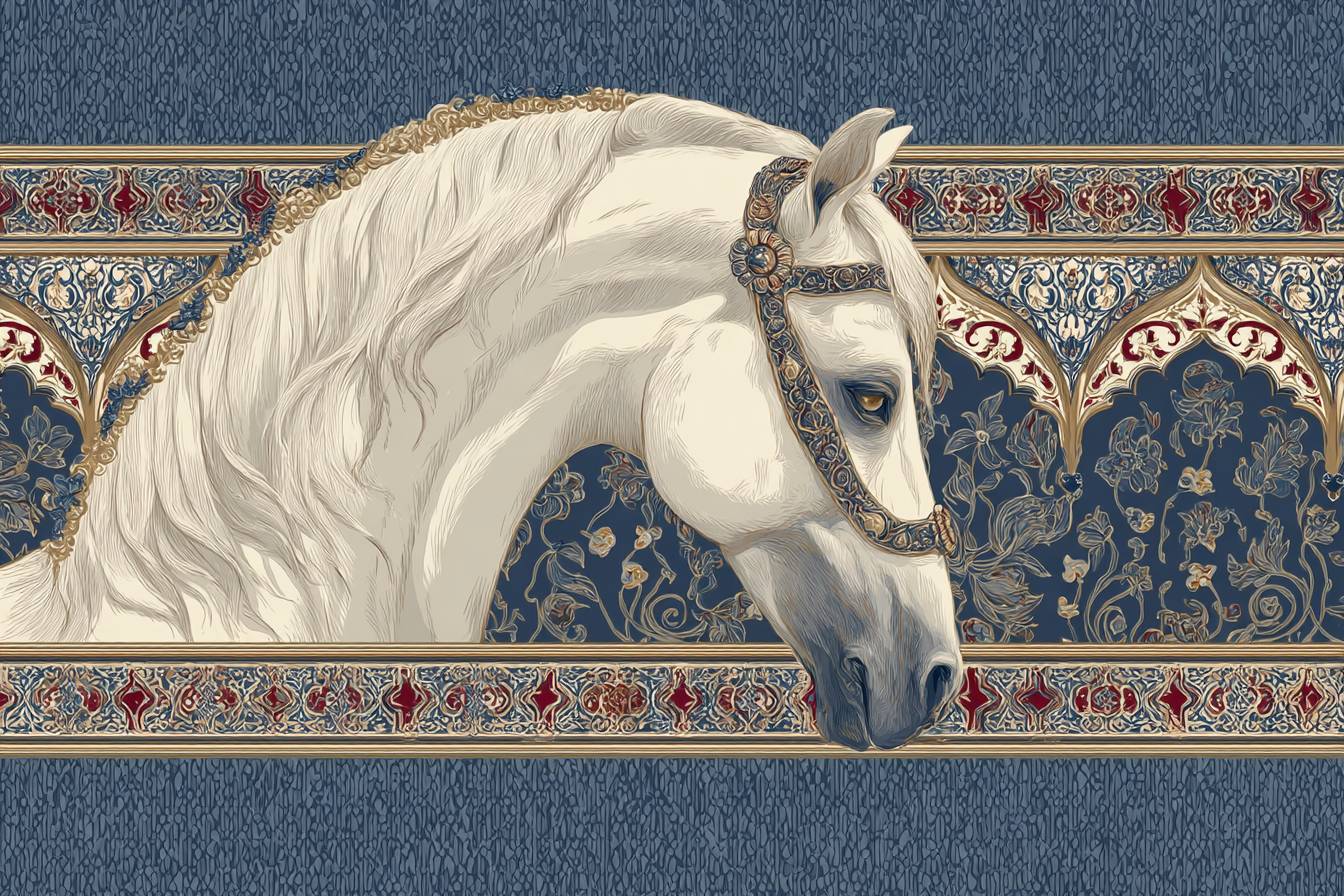Pferdekopf Illustration Auf Ornamentiertem Hintergrund Eleganz Kunst | Orientalisch | Einrichtungsstile