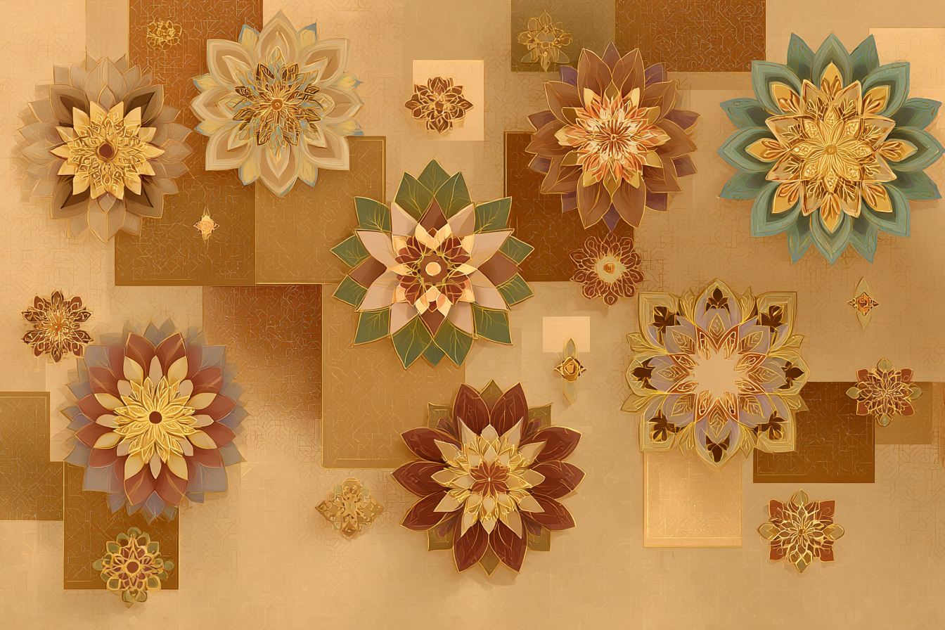Stylisierte Blumendesigns Auf Waermefarben Hintergrund | Orientalisch | Einrichtungsstile
